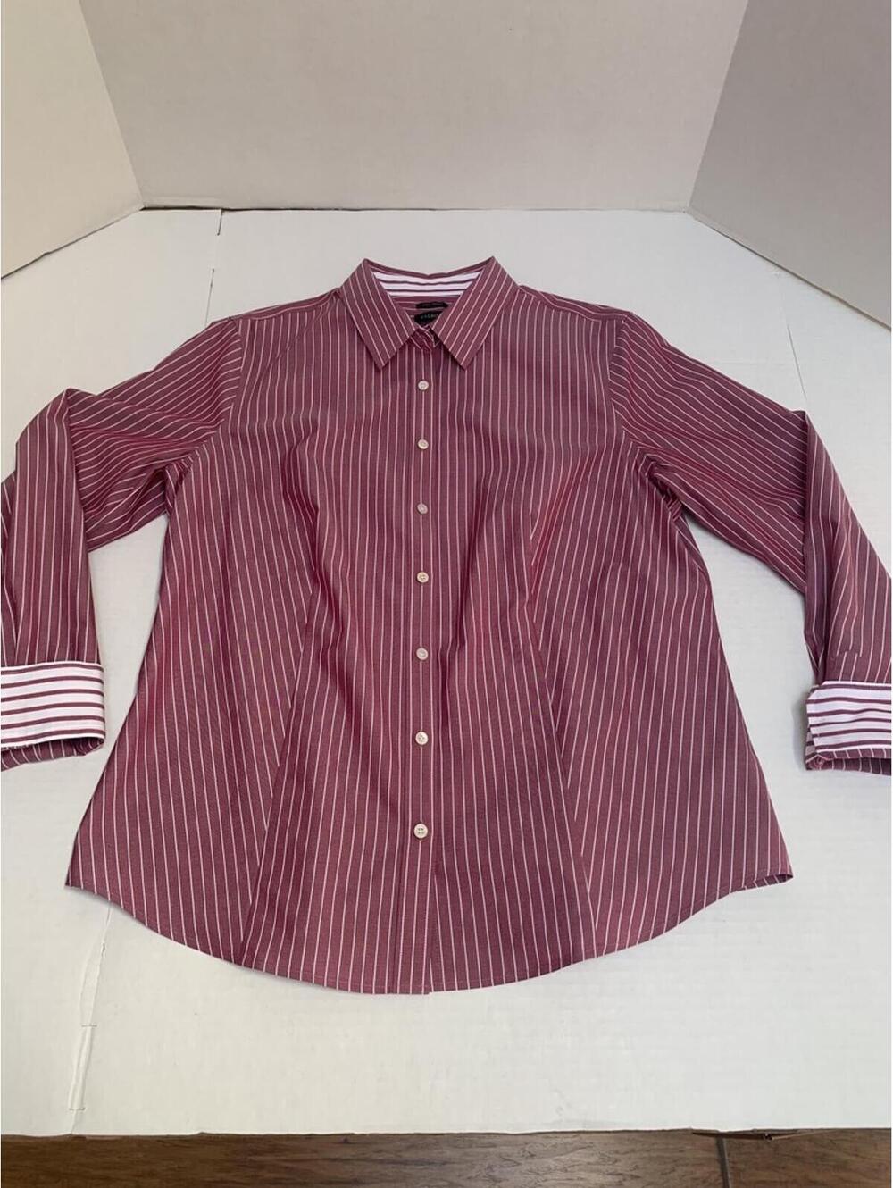 Talbots Womans Size 12 Red White Pinstripe Shirt Blouse Top